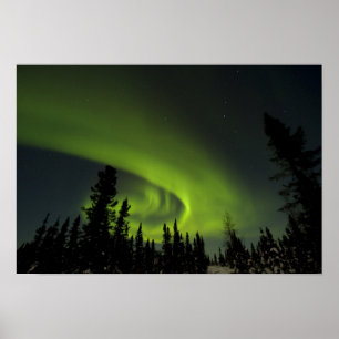 Canada, Manitoba. Zicht op aurora borealis en Poster