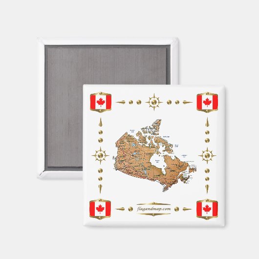 Canada Map + Flags Magnet (Voorkant / Achterkant)