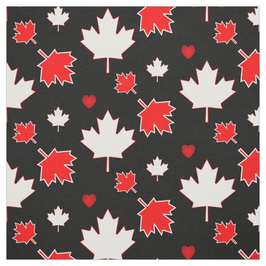 Canada Maple Leaf met harten op zwart Stof (Swatch)