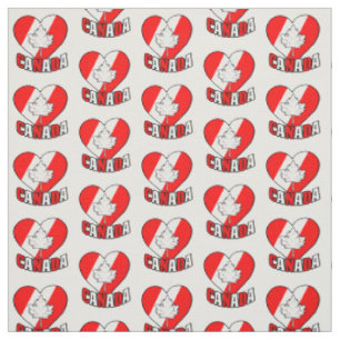 Canada Maple Leaf over Heart Red White Stof