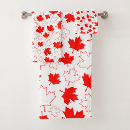 Canada Maple Leaf Red White Random Patroon Bad Handdoek