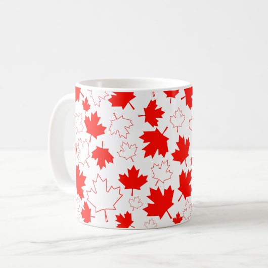 Canada Maple Leaf Red White Random Patroon Koffiemok (Voorkant links)