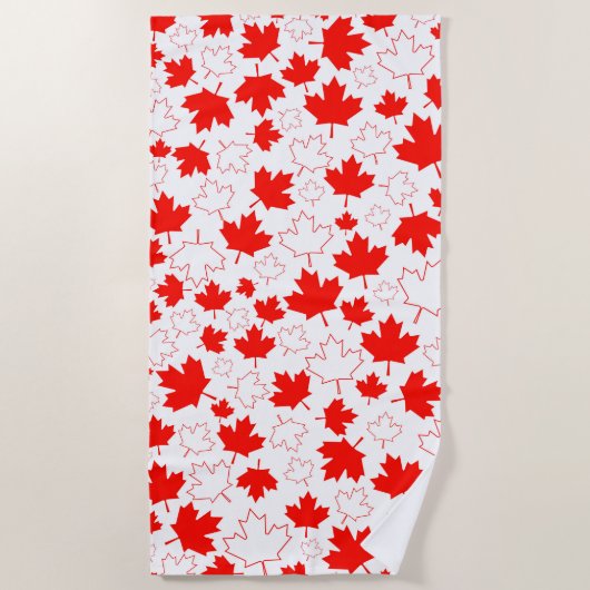 Canada Maple Leaf Red White Random Patroon Strandlaken (Voorkant)
