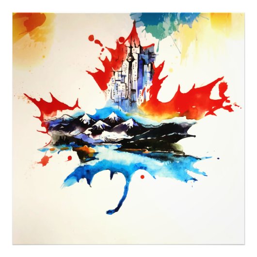 Canada Maple Leaf Travel Love Waterverf Foto Afdruk (Voorkant)