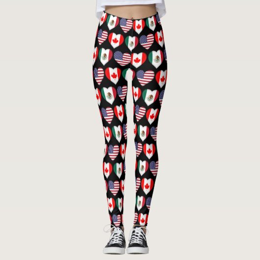 Canada Mexico USA 2026 Country Flags Hearts Leggings (Voorkant)