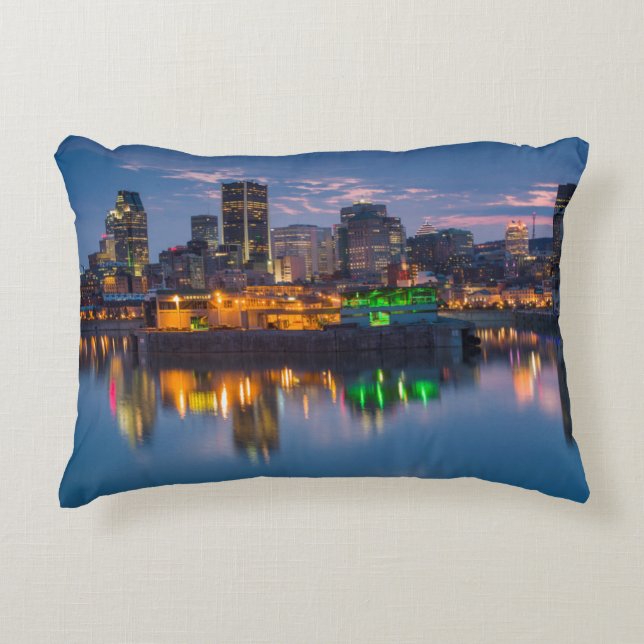 Canada, Montreal, silhouet en Oude Haven Accent Kussen (Voorkant)