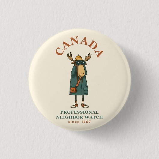 Canada Moose Neighbor Watch Ronde Button 3,2 Cm (Voorkant)