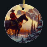 Canada Mounty Rockies Christmas Tree Ornament<br><div class="desc">Er zijn maar weinig dingen die zo iconisch Canadees zijn als een paardenberg en de ruige Canadese Rockies. Onthoud uw reizen of geef het geschenk van herinneringen met dit klassieke ornament.</div>