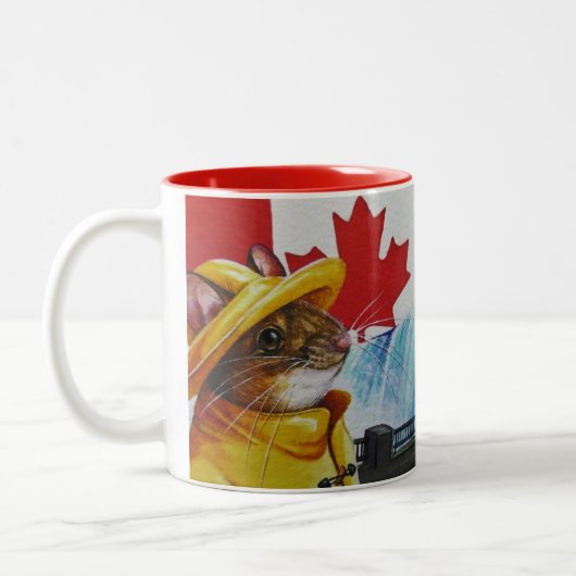Canada Mouse in Niagara Herfst Waterverf Art Tweekleurige Koffiemok (Links)