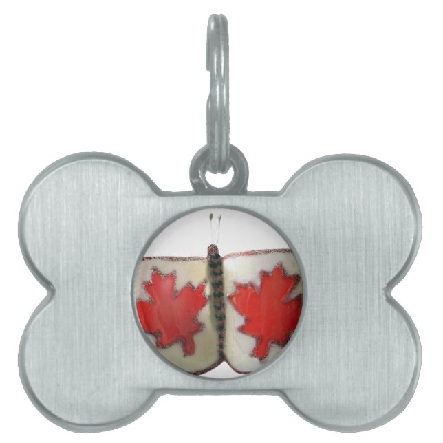 Canada Nationale Vlag: Vlinder Marple Leaves Huisdieren Naamplaatje (voorkant)