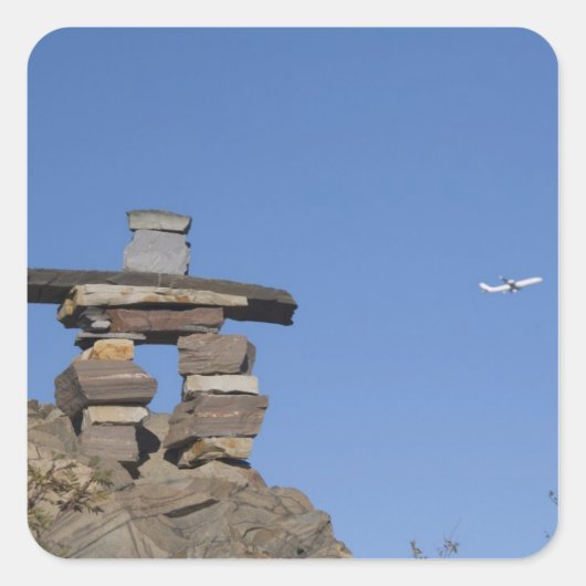 Canada, Newfoundland, St. John's. Inukshuk (om Vierkante Sticker (Voorkant)