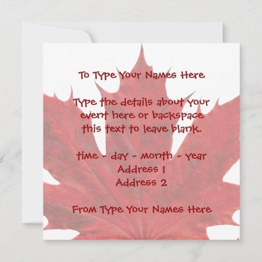 Canada nodigt Canada uit om de vlag RSVP van Canad Kaart (Achterkant)