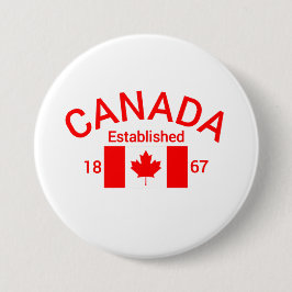 Canada Opgericht in 1867 met Canadese vlag (Rood)  Ronde Button 7,6 Cm