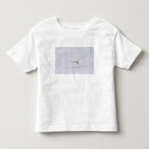 Canada, Quebec. Snowy owl vliegt laag over sneeuw. Kinder Shirts