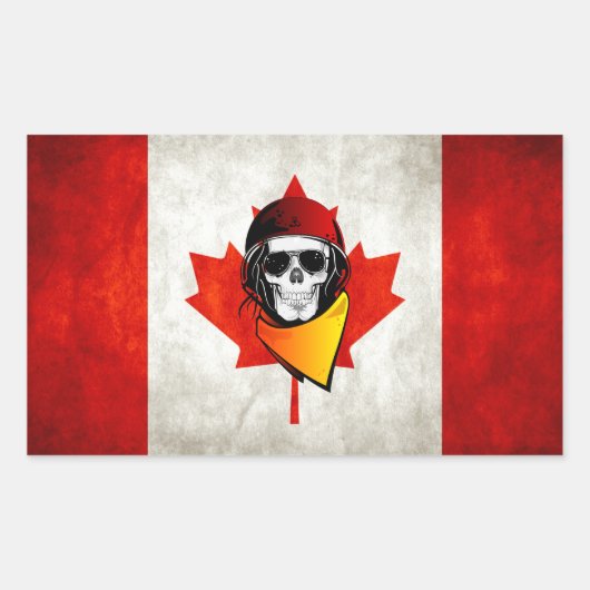 Canada Rebel Skull Distress Canadian Flag Rechthoekige Sticker (Voorkant)