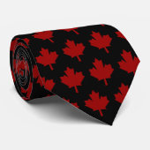 Canada Red Maple Leaf Black Stropdas (Opgerold)