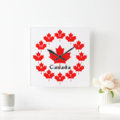 Canada Red Maple Leaf Pattern w Snow Fun Canadian Vierkante Klok (Huis)