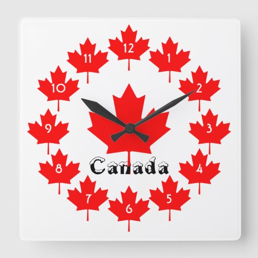Canada Red Maple Leaf Pattern w Snow Fun Canadian Vierkante Klok (Voorkant)