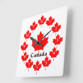 Canada Red Maple Leaf Pattern w Snow Fun Canadian Vierkante Klok (Hoek)
