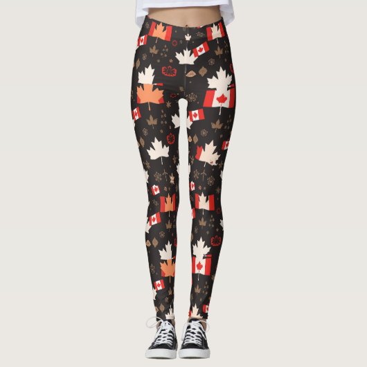 Canada Red White Canadian Flag Maple Leaf Leggings (Voorkant)