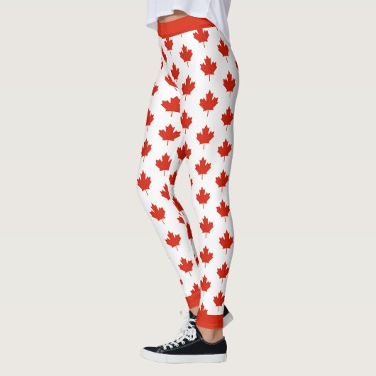 Canada Red White Canadian Flag Maple Leaf Pattern Leggings (Links)