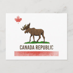 Canada Republiek - Canada Moose en California Flag Briefkaart