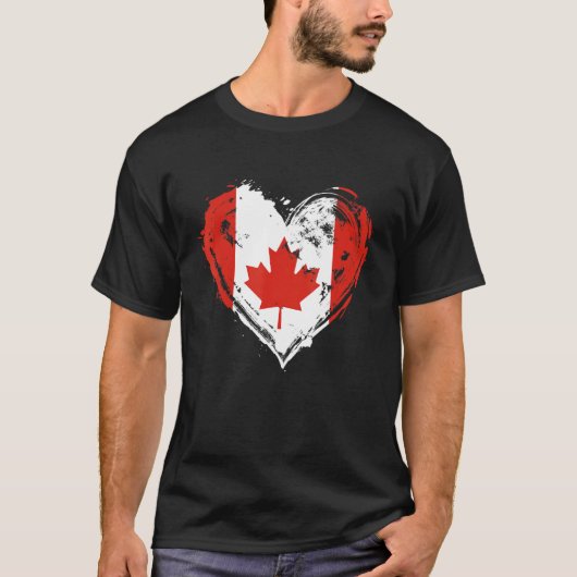 Canada Retro Heart Flag Canadian Maple Leaf T-shirt (Voorkant)