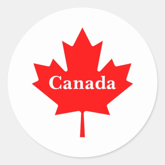 Canada rood esdoornblad met aanpasbare tekst ronde sticker (Voorkant)