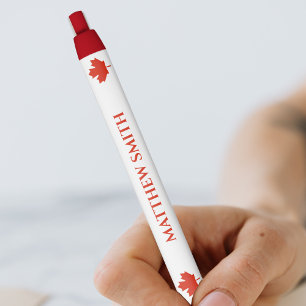 Canada Rood & Wit Canadese Vlag Esdoornblad Naam Zwarte Inkt Pen