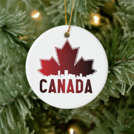 Canada Skyline Gradient Maple Leaf Patriotic Keramisch Ornament