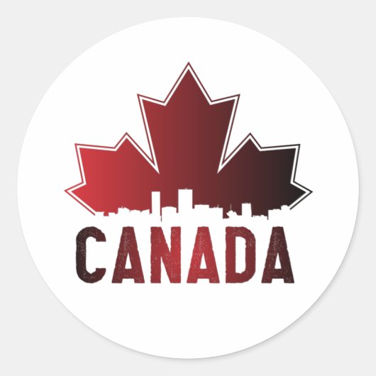 Canada Skyline Gradient Maple Leaf Patriotic Ronde Sticker (Voorkant)