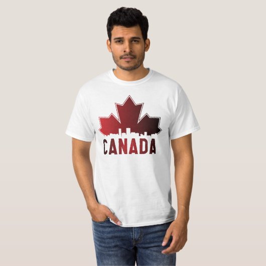 Canada Skyline Gradient Maple Leaf Patriotic T-shirt (Voorkant volledig)
