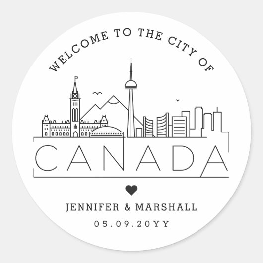 Canada Skyline | Welkomstbericht voor bruiloft Ronde Sticker (Voorkant)