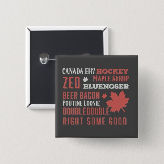 Canada Slang Subway Art Vierkante Button 5,1 Cm (Voorkant /achterkant)