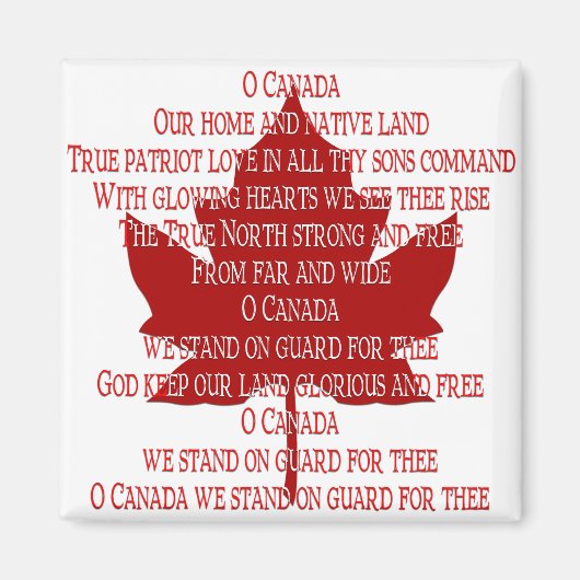 Canada Souvenir Fridge Magnet Canada Anthem Magnet (Voorkant)