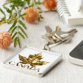Canada Souvenir Sleutelhanger Gold Chrome Maple Le (Zijkant)