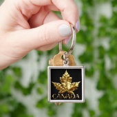 Canada Souvenir Sleutelhanger Gold Chrome Maple Le (Hand)