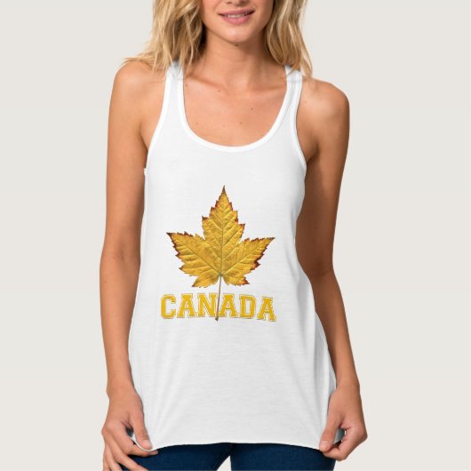 Canada Souvenir Tanktop Yellow Leaf Womens Canada (Voorkant)