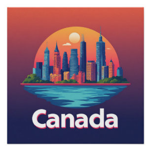 Canada Stadssilhouet Bij Zonsondergang Reizen Perfect Poster