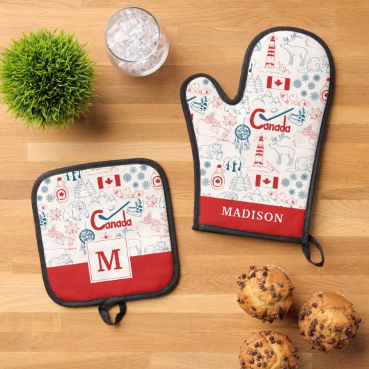 Canada | Symbolen Patroon Ovenwant & Pannenlap Set (Top down)