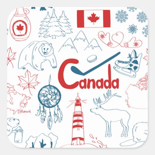 Canada | Symbolen Patroon Vierkante Sticker (Voorkant)