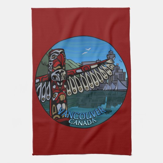 Canada Towel Native Totem Pole Vancouver Tea Towel Theedoek (Verticaal)