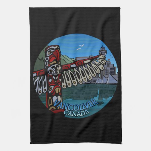 Canada Towel Native Totem Pole Vancouver Tea Towel Theedoek (Verticaal)