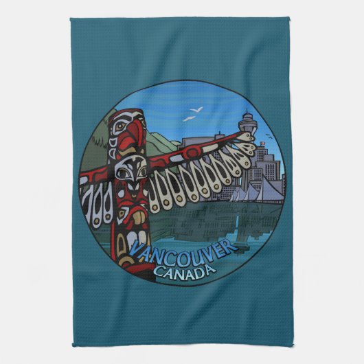 Canada Towel Native Totem Pole Vancouver Tea Towel Theedoek (Verticaal)