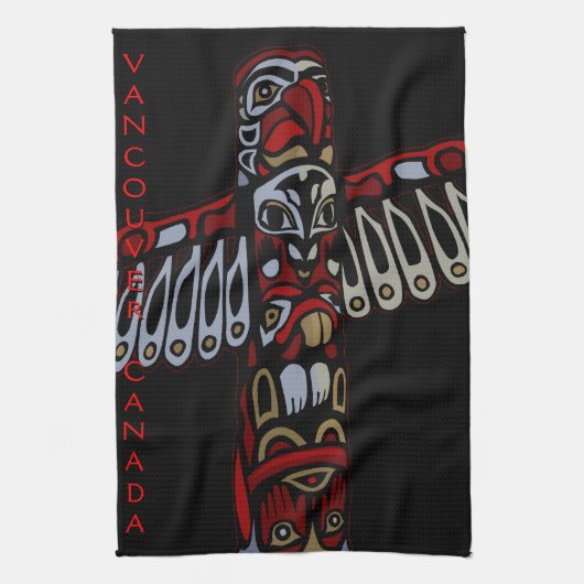 Canada Towel Native Totem Pole Vancouver Tea Towel Theedoek (Verticaal)