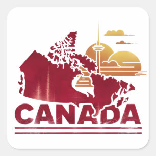 Canada Travel Landkaart Maple Leaf Vierkante Sticker