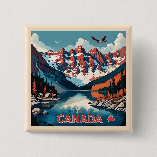 Canada Travel Poster Vierkante Button 5,1 Cm (Voorkant)