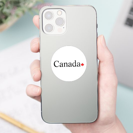 Canada typografie met rode esdoorn blad rond sticker (Telefoon)