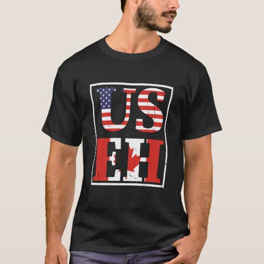Canada US EH USA Maple Leaf American Canadian Flag T-shirt (Voorkant)