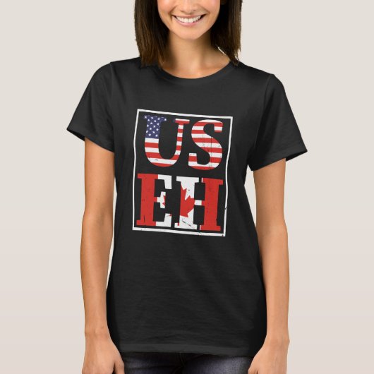 Canada US EH USA Maple Leaf American Canadian Flag T-shirt (Voorkant)